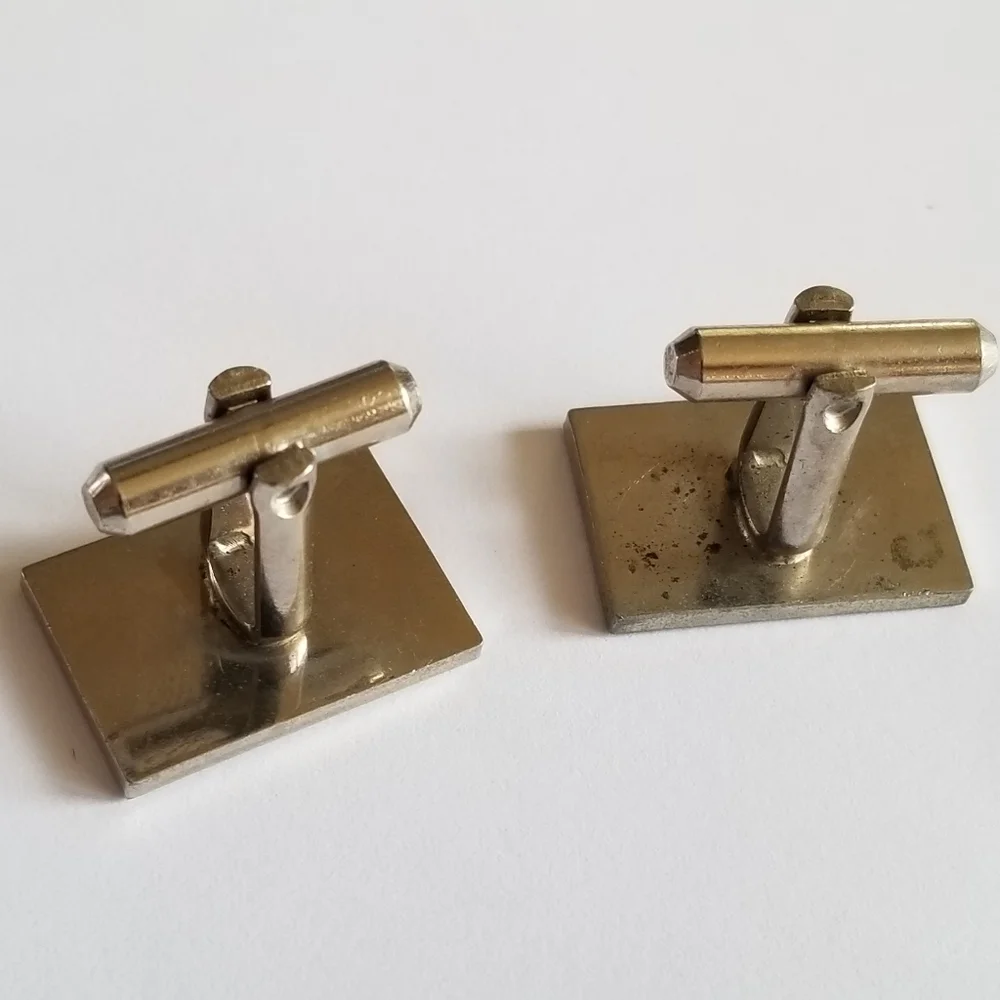 Vintage cuff links silver tone rectangular diagonal lines cufflinks mens jewelry